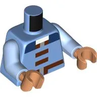 Torso, Pixelated Vest, Reddish Brown Belt, Buttons, Dark Blue Collar print, Bright Light Blue Arms, Nougat Hands