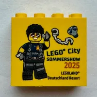 Brick 2 x 4 x 3 with 'LEGO City SOMMERSHOW 2025 LEGOLAND Deutschland Resort', Police Officer print