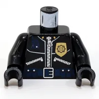 Torso Police Leather Jacket, Gold Badge, Radio, Ammo Belt / 'Police' on Back Print, Black Arms and Hands