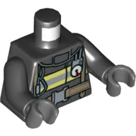 Torso Coat with Reflective Stripes with Utility Belt / Fire Badge on Back Print, Black Arms, Dark Bluish Gray Hands