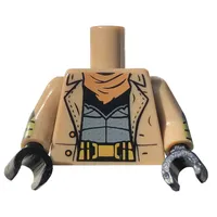 Torso Coat, Sand Blue Vest, Gold Belt Buckle, Black Shirt Print, Dark Tan Arms, Black Hands