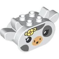Duplo Brick 2 x 4 x 2 Ears and Pointed Horns with Cow Face Print