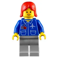 Blue Torso, Light Gray Legs, Red Hair