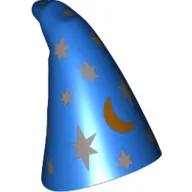 Hat Cone Drooping with Wizard Gold Moon and Silver Stars Print