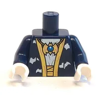 Torso Robe with Gold Trim, White Bats, Gold Bat Amulet Print, Dark Blue Arms, White Hands