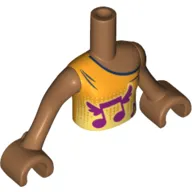 Minidoll Torso Girl with Bright Light Orange Top with Winged Music Notes Print, Medium Nougat Arms and Hands