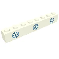 Brick 1 x 8 without Bottom Tubes with Cross Side Supports with 3 Blue VW Logo Print