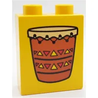 Duplo Brick 1 x 2 x 2 with Indian Drum Print