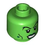 Minifig Head Witch, Dark Green Lips and Warts, Black Cheek Lines and Female Eyelashes Print [Blocked Open Stud]