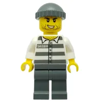 Criminal, Prison Shirt with #50380, Dark Bluish Gray Legs, Dark Bluish Gray Hat, Stubble