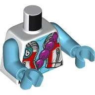 Torso, White/Red/Silver Jacket, Zipper, Medium Azure Chest, Magenta Beads on Strap print, Medium Azure Arms and Hands