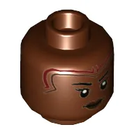 Minifig Head Okoye, Dark Red and Dark Brown Markings, Dark Brown Lips, Angry, Stern print