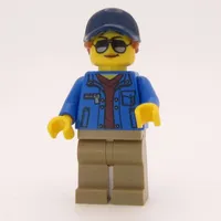 Woman, Blue Jacket, Dark Tan Legs, Dark Blue Cap with Ponytail