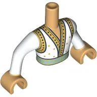 Minidoll Torso Man with White Tunic, Gold Trim, Stars, Sand Green Belt print, Warm Tan Arms and Hands