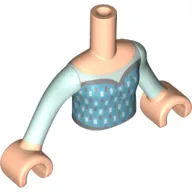 Minidoll Torso Girl, Light Aqua Arms, Medium Blue Dress with White Decorations and silver lining with Light Nougat Hands