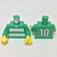 Torso Soccer Horizontal White Stripes and '10' Back Print, Green Arms, Yellow Hands