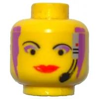 Minifig Head Radia, Red Lips, Purple Hair and Headset, Wide Lips Print