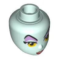 Minidoll Head with Yellow Eyes, Raised Eyebrows, Lavender Eye Shadow, Red Lips, Open Mouth Print (Maleficent)
