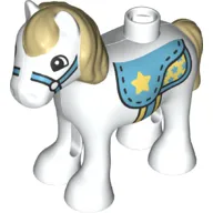 Duplo Animal Horse/Foal with Medium Azure Saddle, Tan Mane & Tail Print