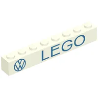 Brick 1 x 8 without Bottom Tubes with Cross Side Supports with 'VW LEGO' Blue Print
