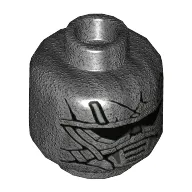 Minifig Head Trudgen (Knight of Ren), Black Visor, Black Lines, and Silver Highlights Print