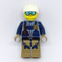Policeman, Sand Blue Jacket with Badge, Rope, and Straps, White Helmet, Blue Goggles