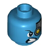 Minifig Head Nebula, Silver Head Plate with Yellow Robot Left Eye, Lopsided Scowl Print [Hollow Stud]