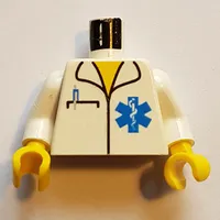 Torso EMT Star of Life, Open Collar, Pocket and Pen Print, White Arms, Yellow Hands
