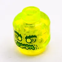 Minifig Head Ghost, Yellowish Green Face, Bushy Eyebrows, Angry, Flames in Back