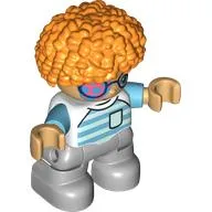 Duplo Figure Child, Afro Dark Orange, Light Bluish Gray Legs, Dark Azure Sleeves