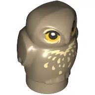 Animal, Bird, Owl, Baby with Bright Light Orange Eyes, Tan Feathers print