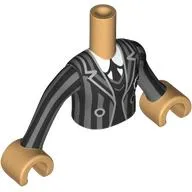 Minidoll Torso with White 'N' on Shield, Dark Bluish Grey Stripes Jacket print, Warm Tan Hands