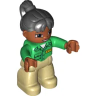 Duplo Figure with Ponytail Black, with Medium Nougat Face - Zoo Shirt