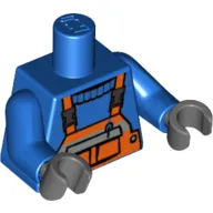 Torso Overalls, Orange with Pen in Pocket and Safety Stripe over Sweater Print, Blue Arms, Dark Bluish Gray Hands