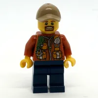 Explorer, Jacket with Pouches, Radio, and Rope, Dark Tan Cap, Goatee Beard