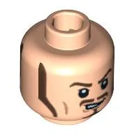 Minifig Head Will Turner, Long Brown Sideburns, Moustache, and Goatee Sneering / Smiling Print