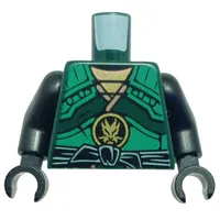 Torso Armor with Green Straps and Black Sash with Golden Dragon Emblem Print, Black Arms and Hands