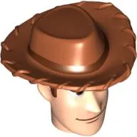 Minifig Head Special with Dark Orange Cowboy Hat and Smile Print (Woody)