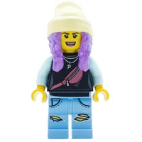 Parker L. Jackson, Black Top, Bright Light Yellow Beanie Hat, Medium Lavender Hair, Scared / Open Mouth