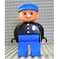 Duplo Figure, Early, with Flat Cap Blue, Blue Legs, Three Buttons and Police Badge, Nose Pointing Down Print