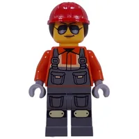Construction Worker, Reddish Orange Safety Jacket, Red Helmet