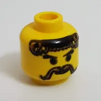 Minifig Head Knight / Blacksmith, Moustache and Curly Brown Hair Print [Blocked Open Stud]