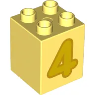 Duplo Brick 2 x 2 x 2 with Yellow '4' Print