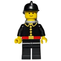 Fireman, Classic, Black Fire Jacket with Red Belt and Buttons, Black Helmet, Airtanks