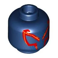 Minifig Head Miguel O'Hara, Dark Red Spider-Eyes, Gold Circuitry, Medium Azure Dots