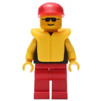 Man, Black Torso with Yellow Arms, Red Legs, Red Cap, Yellow Life Vest, Sunglasses