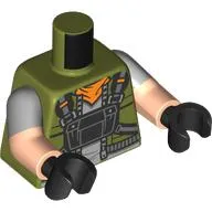 Torso, Dual Molded Arms with Jacket, Light Bluish grey Shirt, Black Straps/Harness, Orange Handkerchief print, Light Bluish Gray Sleeves Pattern, Light Nougat Arms, Black Hands