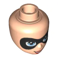 Minidoll Head with Small Mask over Light Blue Eyes - Open Smile with Red Lips Print