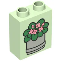 Duplo Brick 1 x 2 x 2 with Potted Plant Print