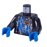 Torso Insectoids Silver Circuitry, Lightning Bolts over Blue Circle Print, Black Arms, Blue Hands